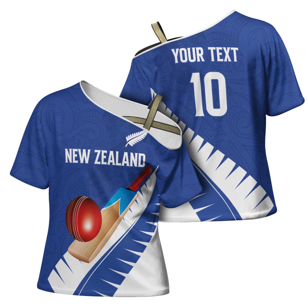 Custom New Zealand Cricket Cross Shoulder Shirt Kiwi Birds Haka Dance Blue Fern Sporty Style LT03 - Polynesian Pride