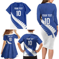 Custom New Zealand Cricket Family Matching Long Sleeve Bodycon Dress and Hawaiian Shirt Kiwi Birds Haka Dance Blue Fern Sporty Style LT03 - Polynesian Pride