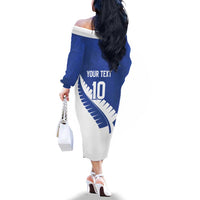 Custom New Zealand Cricket Family Matching Off The Shoulder Long Sleeve Dress and Hawaiian Shirt Kiwi Birds Haka Dance Blue Fern Sporty Style LT03 - Polynesian Pride
