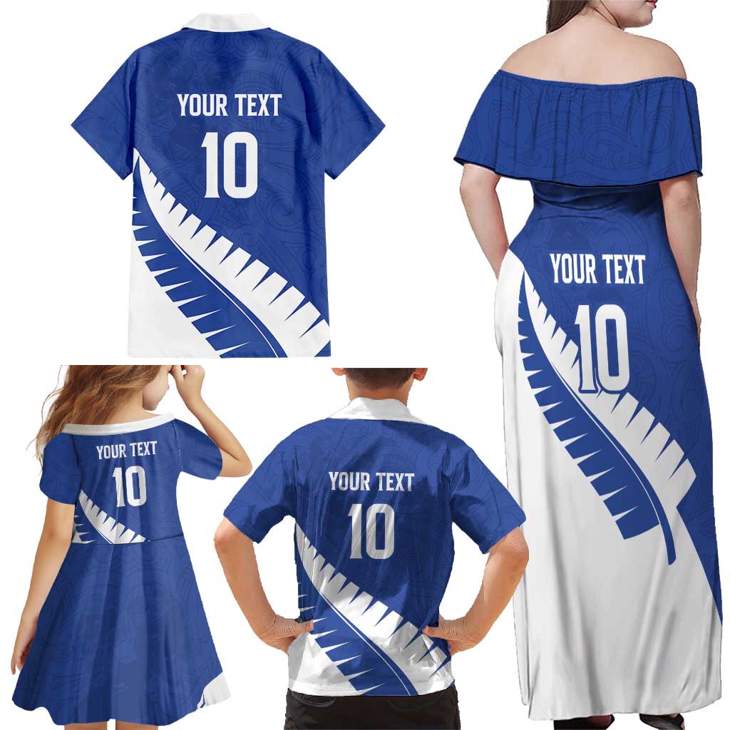 Custom New Zealand Cricket Family Matching Off Shoulder Maxi Dress and Hawaiian Shirt Kiwi Birds Haka Dance Blue Fern Sporty Style LT03 - Polynesian Pride