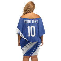 Custom New Zealand Cricket Family Matching Off Shoulder Short Dress and Hawaiian Shirt Kiwi Birds Haka Dance Blue Fern Sporty Style LT03 - Polynesian Pride