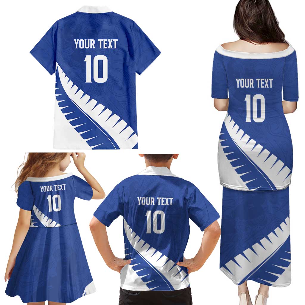 Custom New Zealand Cricket Family Matching Puletasi and Hawaiian Shirt Kiwi Birds Haka Dance Blue Fern Sporty Style LT03 - Polynesian Pride