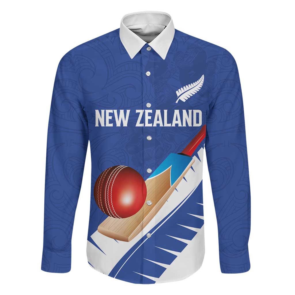 Custom New Zealand Cricket Family Matching Puletasi and Hawaiian Shirt Kiwi Birds Haka Dance Blue Fern Sporty Style LT03 Dad's Shirt - Long Sleeve Blue - Polynesian Pride