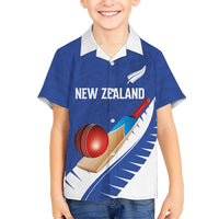 Custom New Zealand Cricket Family Matching Puletasi and Hawaiian Shirt Kiwi Birds Haka Dance Blue Fern Sporty Style LT03 Son's Shirt Blue - Polynesian Pride
