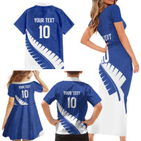 Custom New Zealand Cricket Family Matching Short Sleeve Bodycon Dress and Hawaiian Shirt Kiwi Birds Haka Dance Blue Fern Sporty Style LT03 - Polynesian Pride