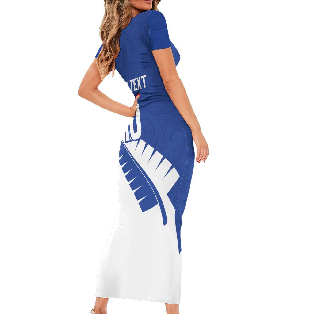 Custom New Zealand Cricket Family Matching Short Sleeve Bodycon Dress and Hawaiian Shirt Kiwi Birds Haka Dance Blue Fern Sporty Style LT03 - Polynesian Pride