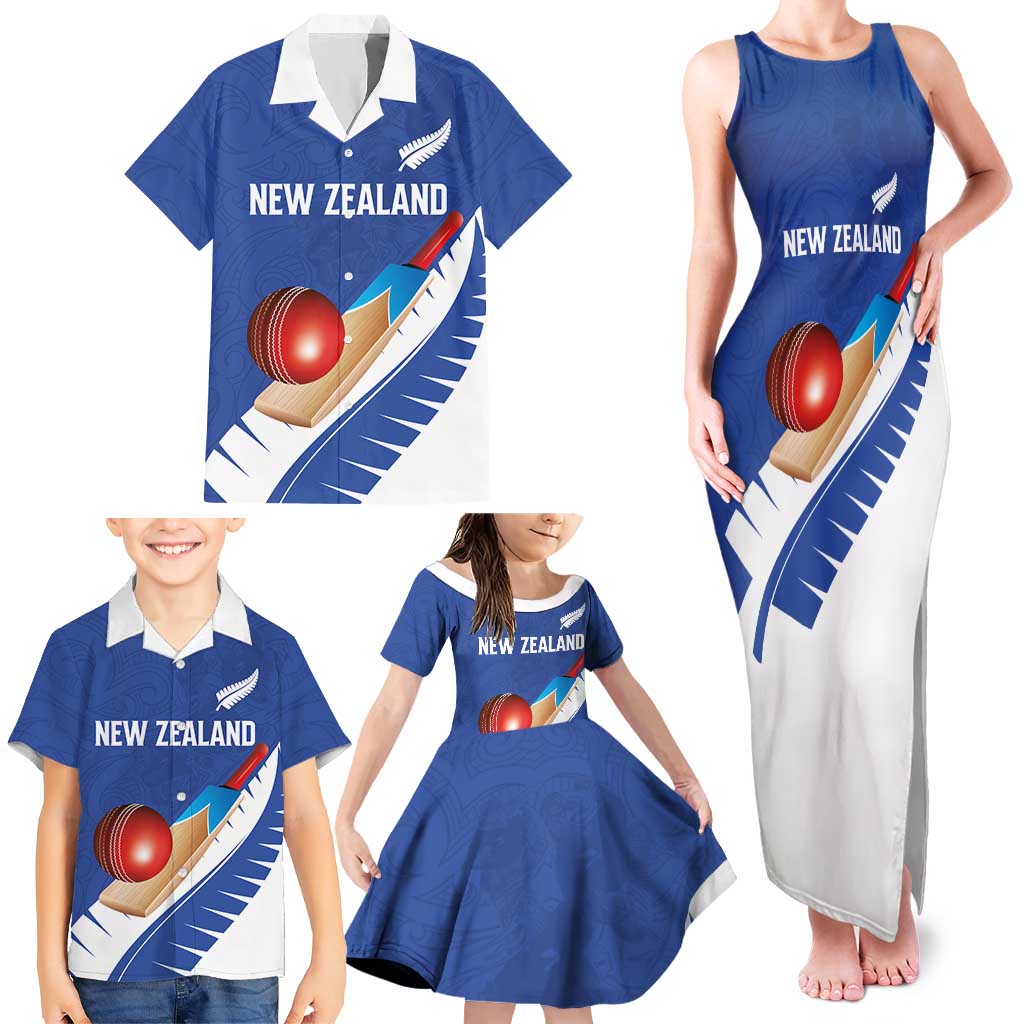 Custom New Zealand Cricket Family Matching Tank Maxi Dress and Hawaiian Shirt Kiwi Birds Haka Dance Blue Fern Sporty Style LT03 - Polynesian Pride