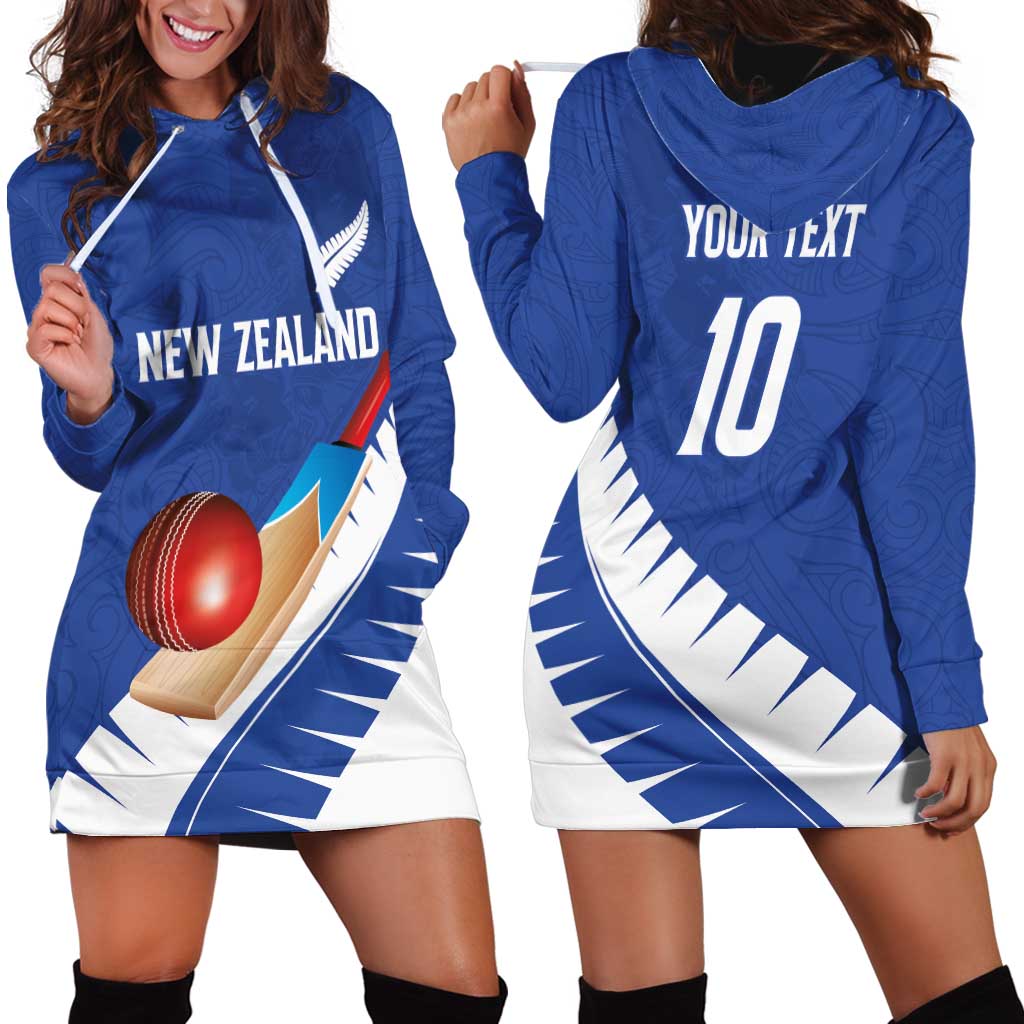 Custom New Zealand Cricket Hoodie Dress Kiwi Birds Haka Dance Blue Fern Sporty Style LT03 - Polynesian Pride