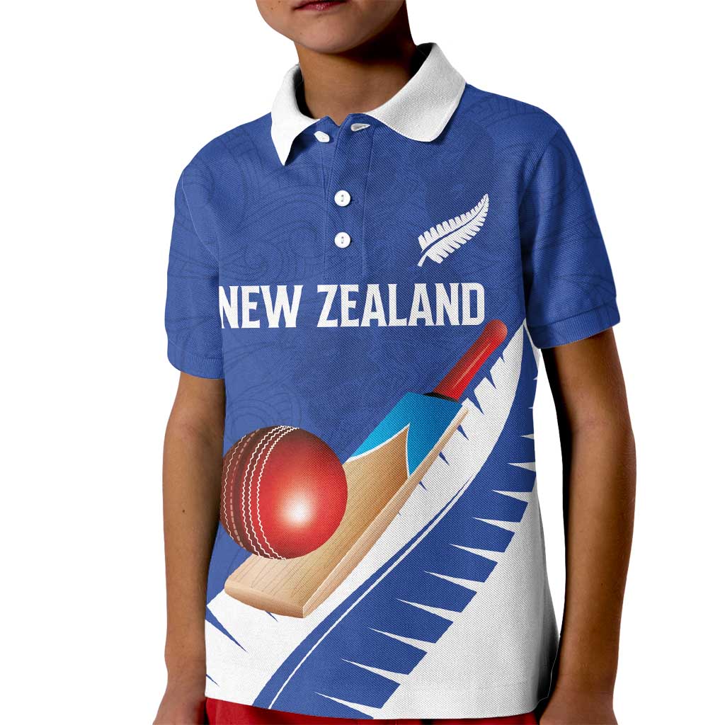 Custom New Zealand Cricket Kid Polo Shirt Kiwi Birds Haka Dance Blue Fern Sporty Style