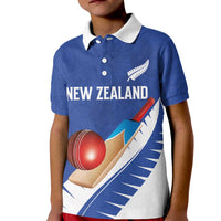 Custom New Zealand Cricket Kid Polo Shirt Kiwi Birds Haka Dance Blue Fern Sporty Style LT03 Kid Blue - Polynesian Pride