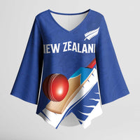 Custom New Zealand Cricket Kimono Sleeve Blouse Kiwi Birds Haka Dance Blue Fern Sporty Style LT03 Female Blue - Polynesian Pride