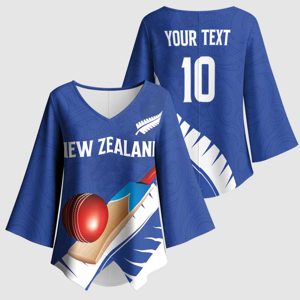 Custom New Zealand Cricket Kimono Sleeve Blouse Kiwi Birds Haka Dance Blue Fern Sporty Style LT03 - Polynesian Pride