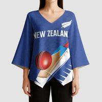 Custom New Zealand Cricket Kimono Sleeve Blouse Kiwi Birds Haka Dance Blue Fern Sporty Style LT03 - Polynesian Pride