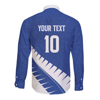 Custom New Zealand Cricket Long Sleeve Button Shirt Kiwi Birds Haka Dance Blue Fern Sporty Style LT03 - Polynesian Pride