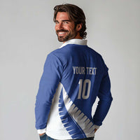 Custom New Zealand Cricket Long Sleeve Polo Shirt Kiwi Birds Haka Dance Blue Fern Sporty Style LT03 - Polynesian Pride