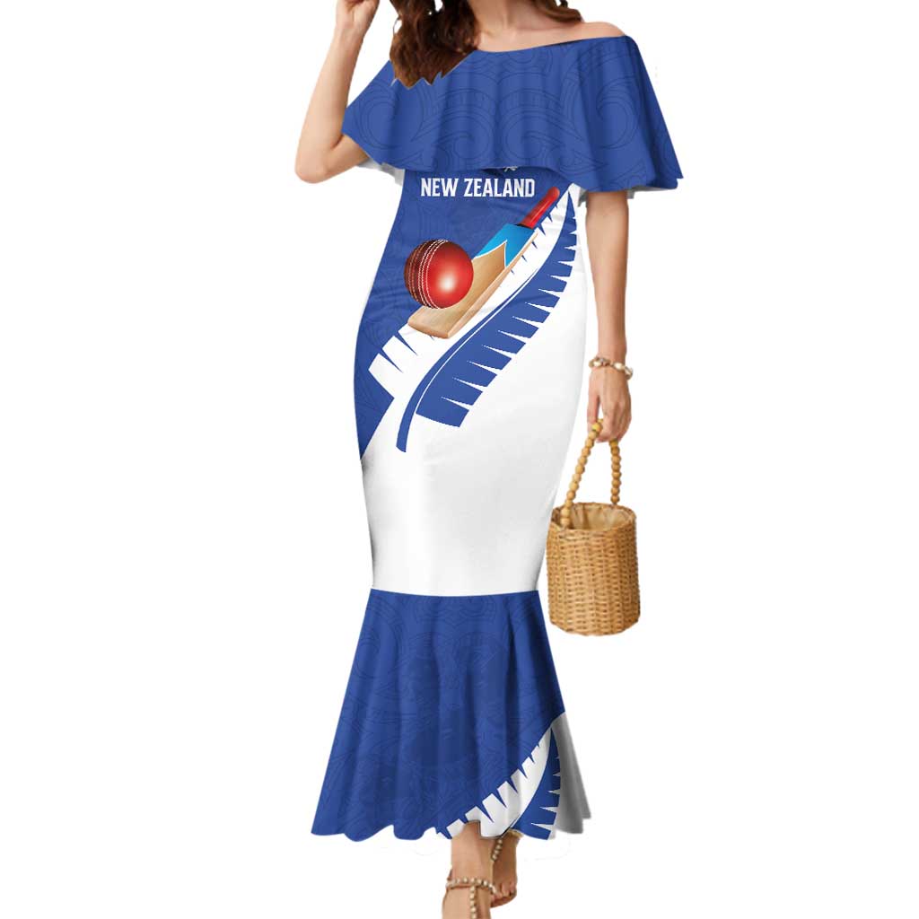 Custom New Zealand Cricket Mermaid Dress Kiwi Birds Haka Dance Blue Fern Sporty Style LT03 Women Blue - Polynesian Pride