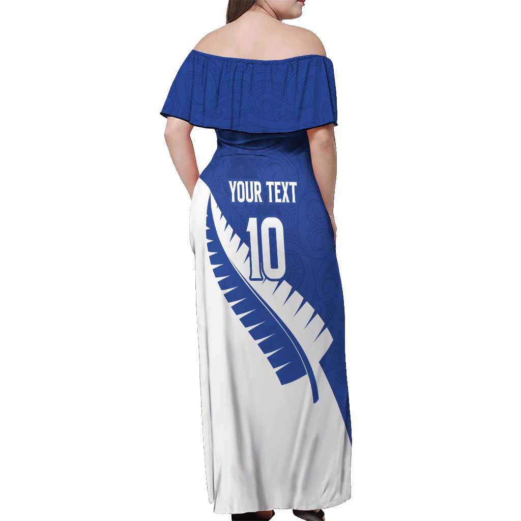 Custom New Zealand Cricket Off Shoulder Maxi Dress Kiwi Birds Haka Dance Blue Fern Sporty Style LT03 - Polynesian Pride
