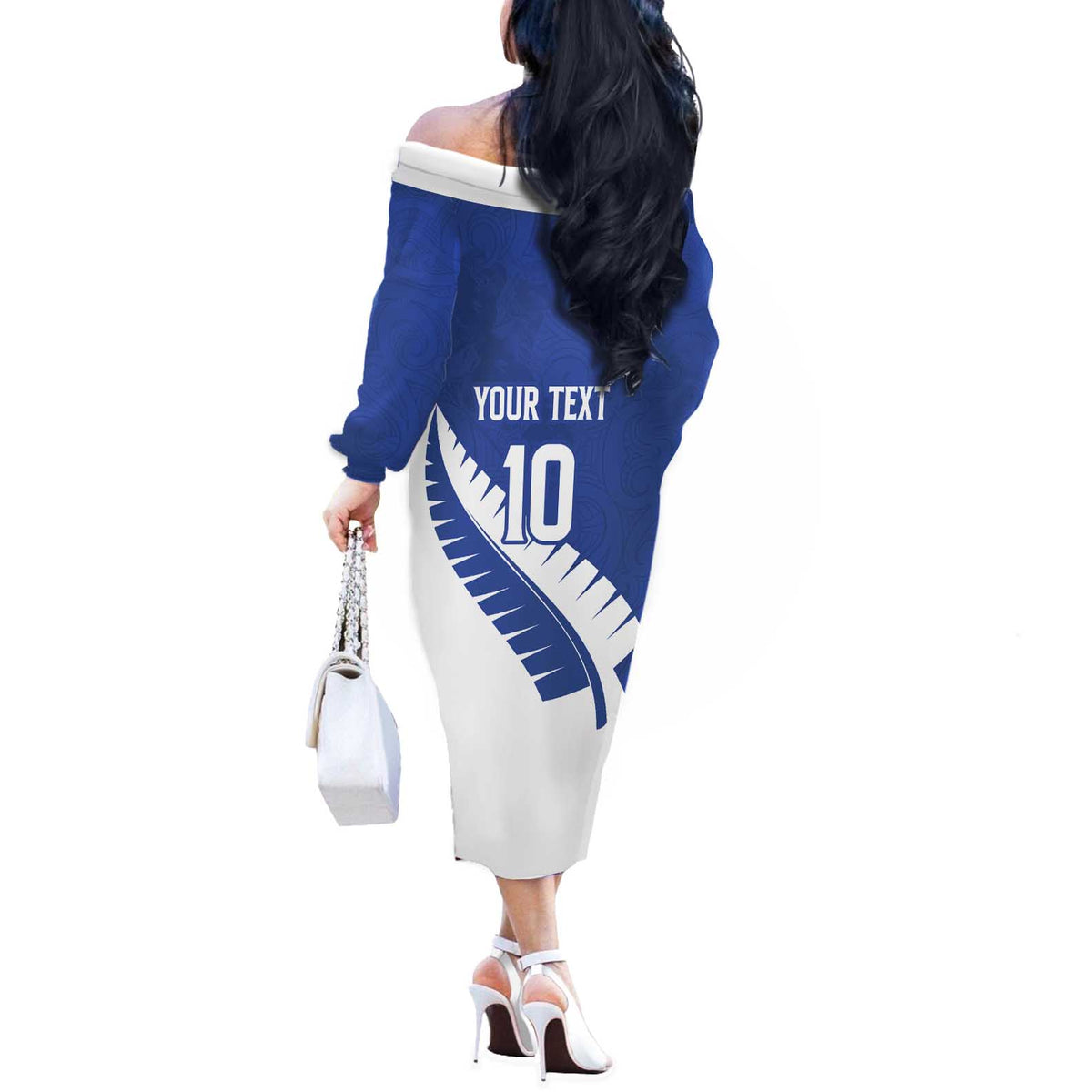 Custom New Zealand Cricket Off The Shoulder Long Sleeve Dress Kiwi Birds Haka Dance Blue Fern Sporty Style LT03 - Polynesian Pride