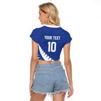 Custom New Zealand Cricket Raglan Cropped T Shirt Kiwi Birds Haka Dance Blue Fern Sporty Style LT03 - Polynesian Pride