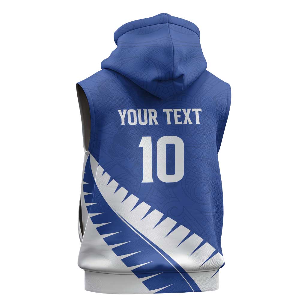 Custom New Zealand Cricket Sleeveless Hoodie Kiwi Birds Haka Dance Blue Fern Sporty Style LT03 - Polynesian Pride