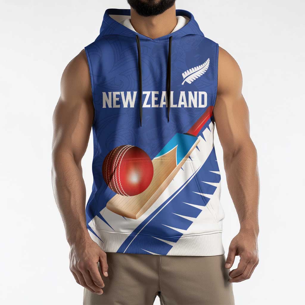 Custom New Zealand Cricket Sleeveless Hoodie Kiwi Birds Haka Dance Blue Fern Sporty Style LT03 - Polynesian Pride