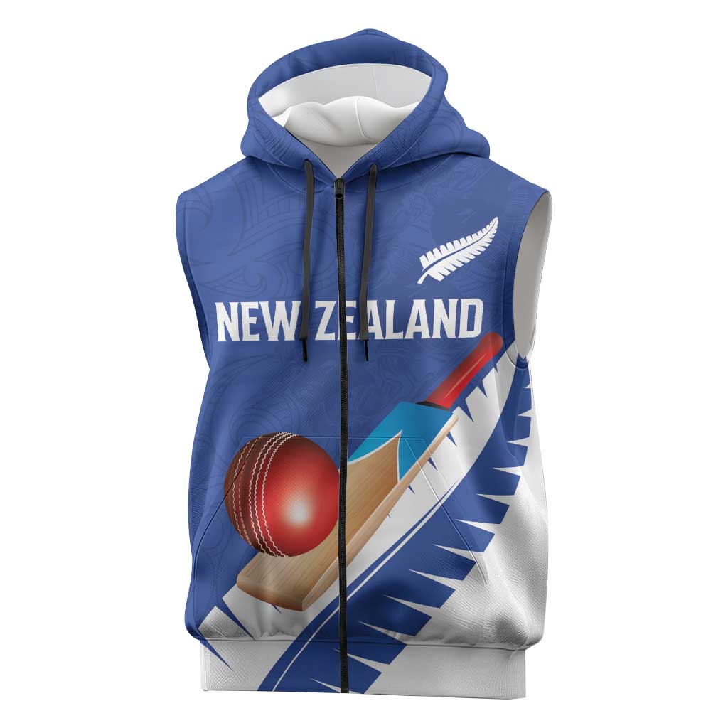 Custom New Zealand Cricket Sleeveless Zip Hoodie Kiwi Birds Haka Dance Blue Fern Sporty Style LT03 Blue - Polynesian Pride