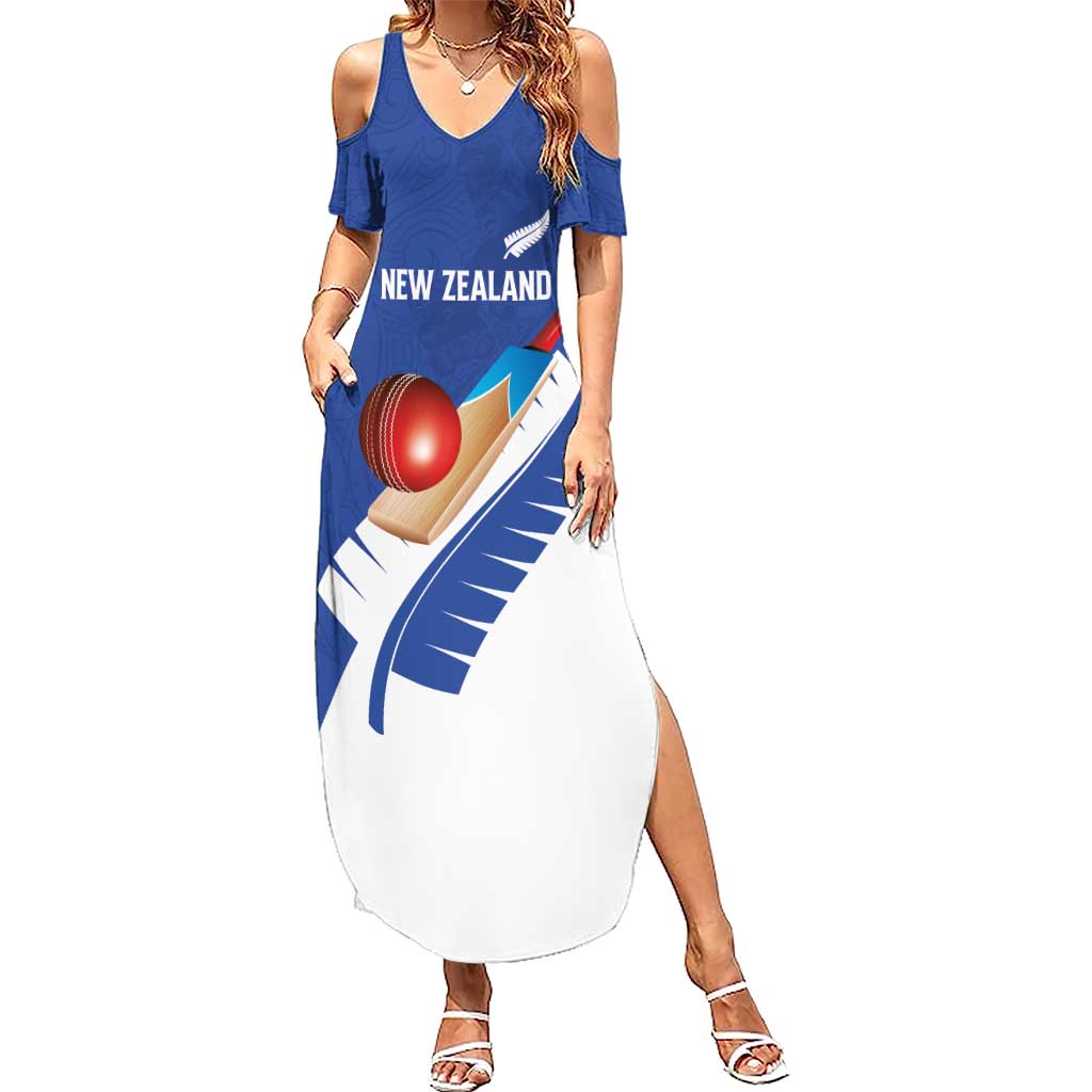 Custom New Zealand Cricket Summer Maxi Dress Kiwi Birds Haka Dance Blue Fern Sporty Style LT03 Women Blue - Polynesian Pride