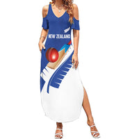 Custom New Zealand Cricket Summer Maxi Dress Kiwi Birds Haka Dance Blue Fern Sporty Style LT03 Women Blue - Polynesian Pride