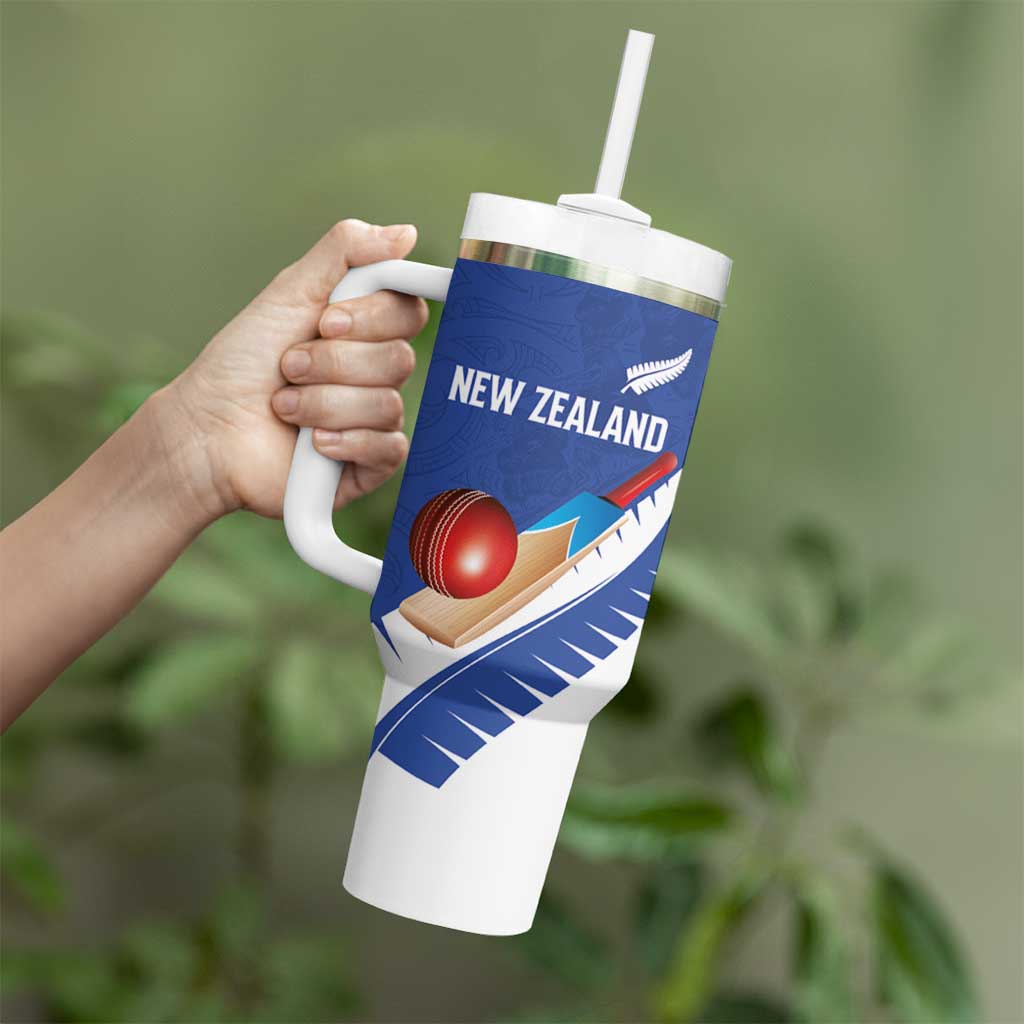 Custom New Zealand Cricket Tumbler With Handle Kiwi Birds Haka Dance Blue Fern Sporty Style LT03 - Polynesian Pride