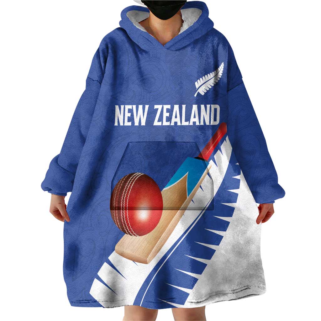 Custom New Zealand Cricket Wearable Blanket Hoodie Kiwi Birds Haka Dance Blue Fern Sporty Style LT03 - Polynesian Pride