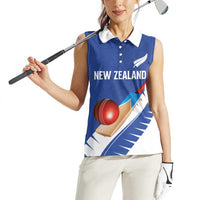 Custom New Zealand Cricket Women Sleeveless Polo Shirt Kiwi Birds Haka Dance Blue Fern Sporty Style LT03 - Polynesian Pride