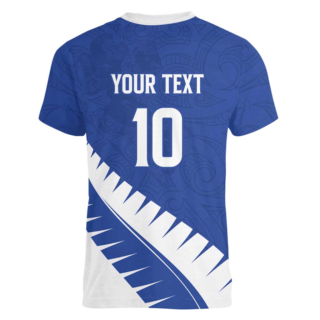 Custom New Zealand Cricket Women V-Neck T-Shirt Kiwi Birds Haka Dance Blue Fern Sporty Style LT03 - Polynesian Pride
