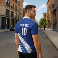 Custom New Zealand Cricket Zipper Polo Shirt Kiwi Birds Haka Dance Blue Fern Sporty Style LT03 - Polynesian Pride