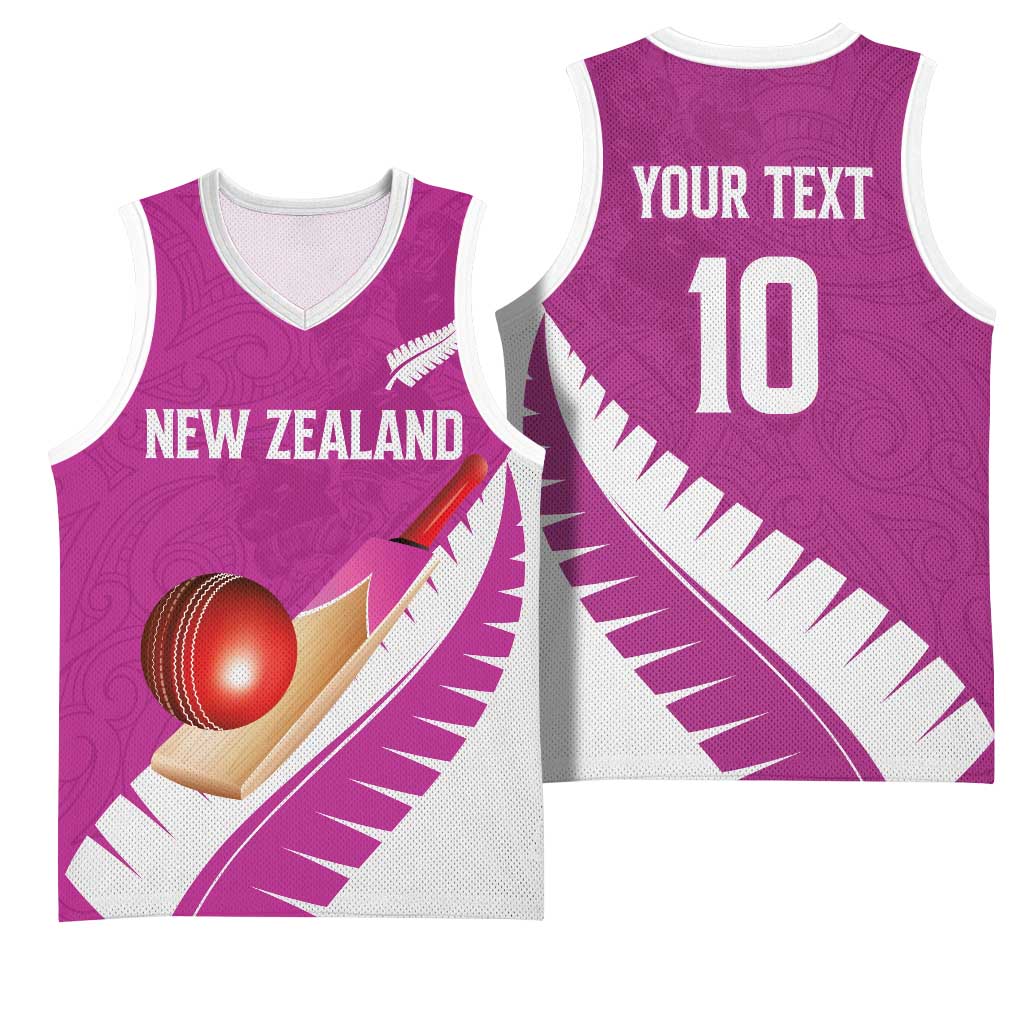 Custom New Zealand Cricket Basketball Jersey Kiwi Birds Haka Dance Pink Fern Sporty Style LT03 - Polynesian Pride