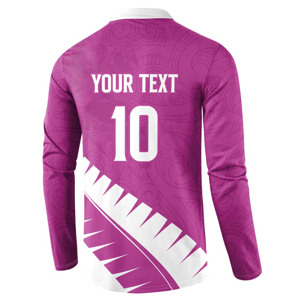 Custom New Zealand Cricket Button Sweatshirt Kiwi Birds Haka Dance Pink Fern Sporty Style