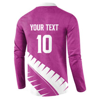 Custom New Zealand Cricket Button Sweatshirt Kiwi Birds Haka Dance Pink Fern Sporty Style