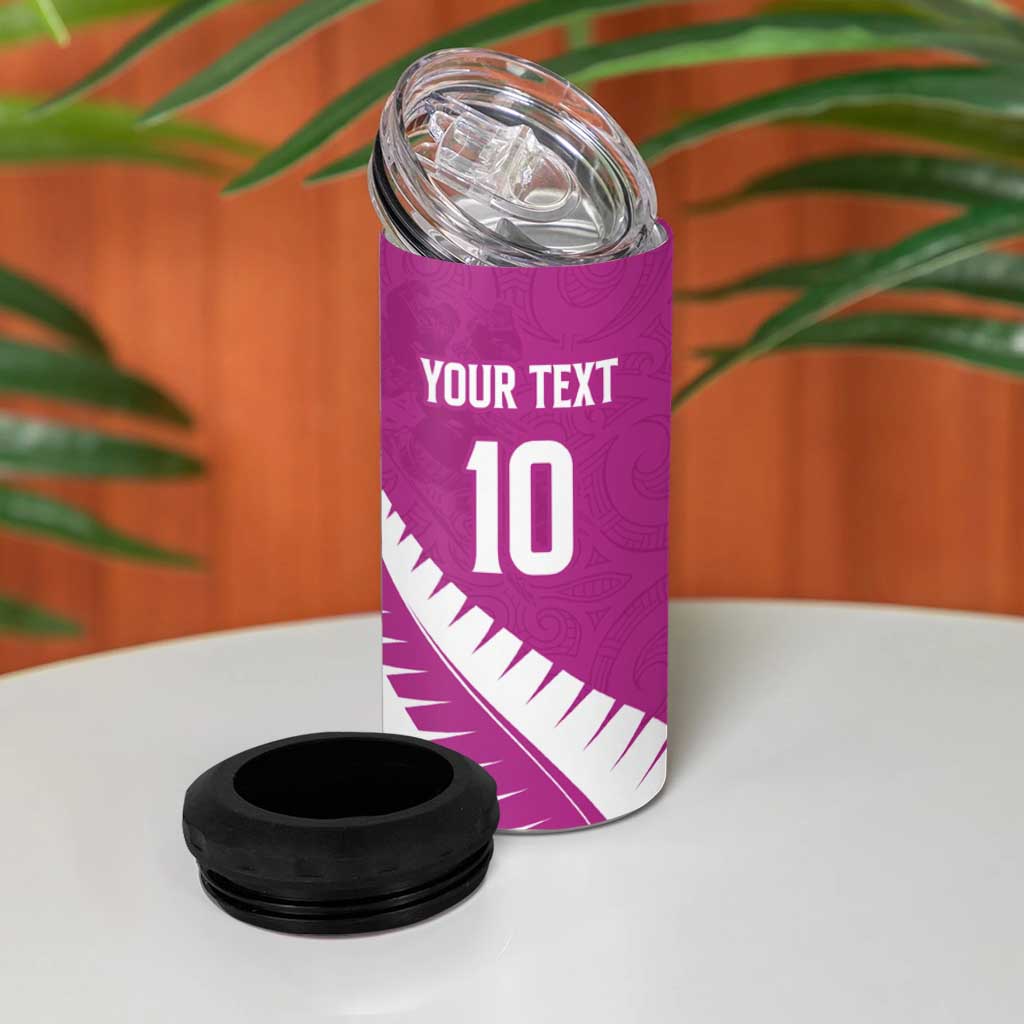 Custom New Zealand Cricket 4 in 1 Can Cooler Tumbler Kiwi Birds Haka Dance Pink Fern Sporty Style LT03 - Polynesian Pride