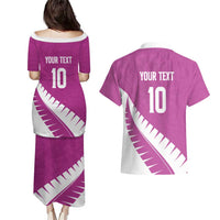 Custom New Zealand Cricket Couples Matching Puletasi and Hawaiian Shirt Kiwi Birds Haka Dance Pink Fern Sporty Style LT03 - Polynesian Pride