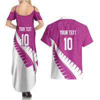 Custom New Zealand Cricket Couples Matching Summer Maxi Dress and Hawaiian Shirt Kiwi Birds Haka Dance Pink Fern Sporty Style LT03 - Polynesian Pride