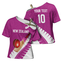 Custom New Zealand Cricket Cross Shoulder Shirt Kiwi Birds Haka Dance Pink Fern Sporty Style LT03 - Polynesian Pride