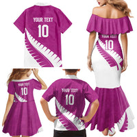 Custom New Zealand Cricket Family Matching Mermaid Dress and Hawaiian Shirt Kiwi Birds Haka Dance Pink Fern Sporty Style LT03 - Polynesian Pride