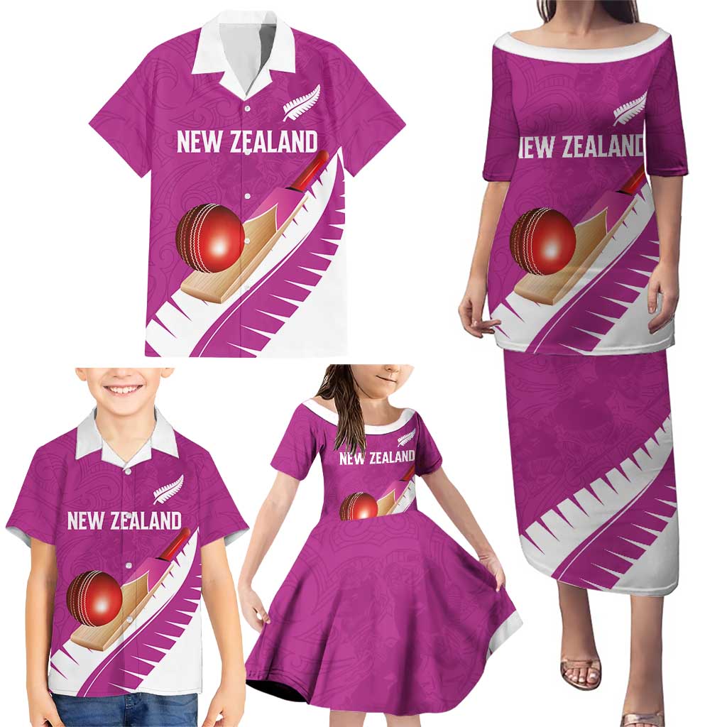Custom New Zealand Cricket Family Matching Puletasi and Hawaiian Shirt Kiwi Birds Haka Dance Pink Fern Sporty Style LT03 - Polynesian Pride