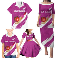 Custom New Zealand Cricket Family Matching Puletasi and Hawaiian Shirt Kiwi Birds Haka Dance Pink Fern Sporty Style LT03 - Polynesian Pride