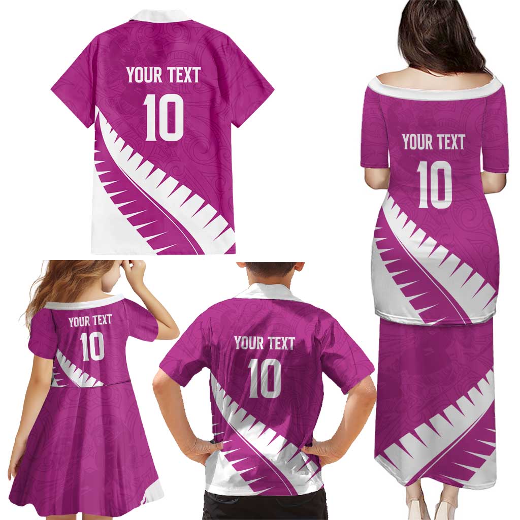 Custom New Zealand Cricket Family Matching Puletasi and Hawaiian Shirt Kiwi Birds Haka Dance Pink Fern Sporty Style LT03 - Polynesian Pride
