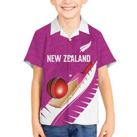 Custom New Zealand Cricket Family Matching Puletasi and Hawaiian Shirt Kiwi Birds Haka Dance Pink Fern Sporty Style LT03 Son's Shirt Pink - Polynesian Pride