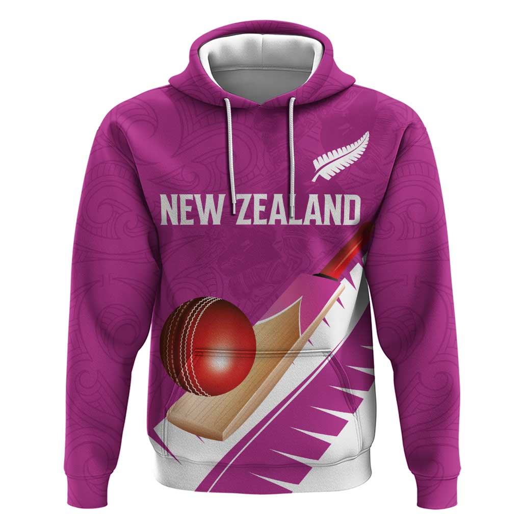 Custom New Zealand Cricket Hoodie Kiwi Birds Haka Dance Pink Fern Sporty Style LT03 Pullover Hoodie Pink - Polynesian Pride