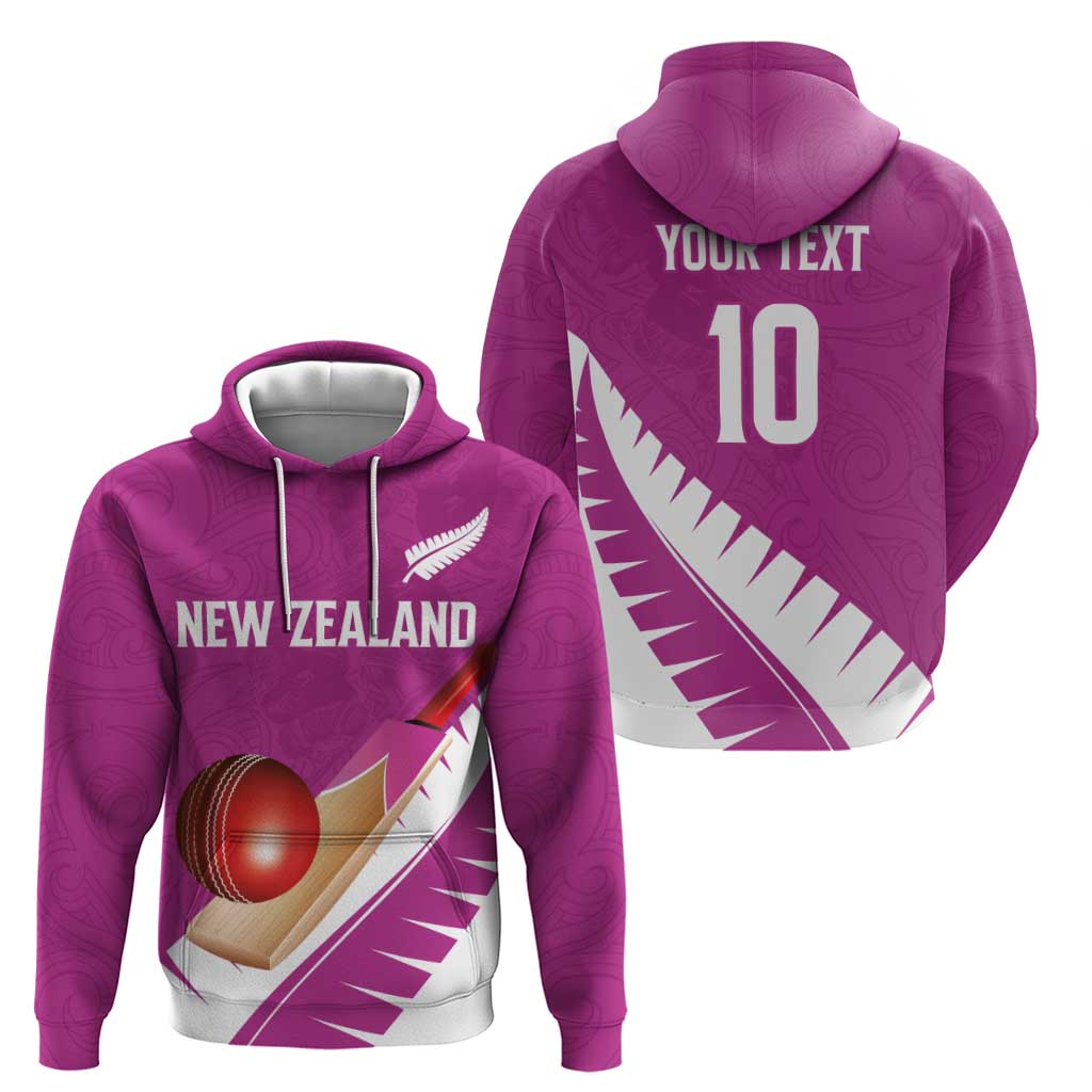 Custom New Zealand Cricket Hoodie Kiwi Birds Haka Dance Pink Fern Sporty Style LT03 - Polynesian Pride