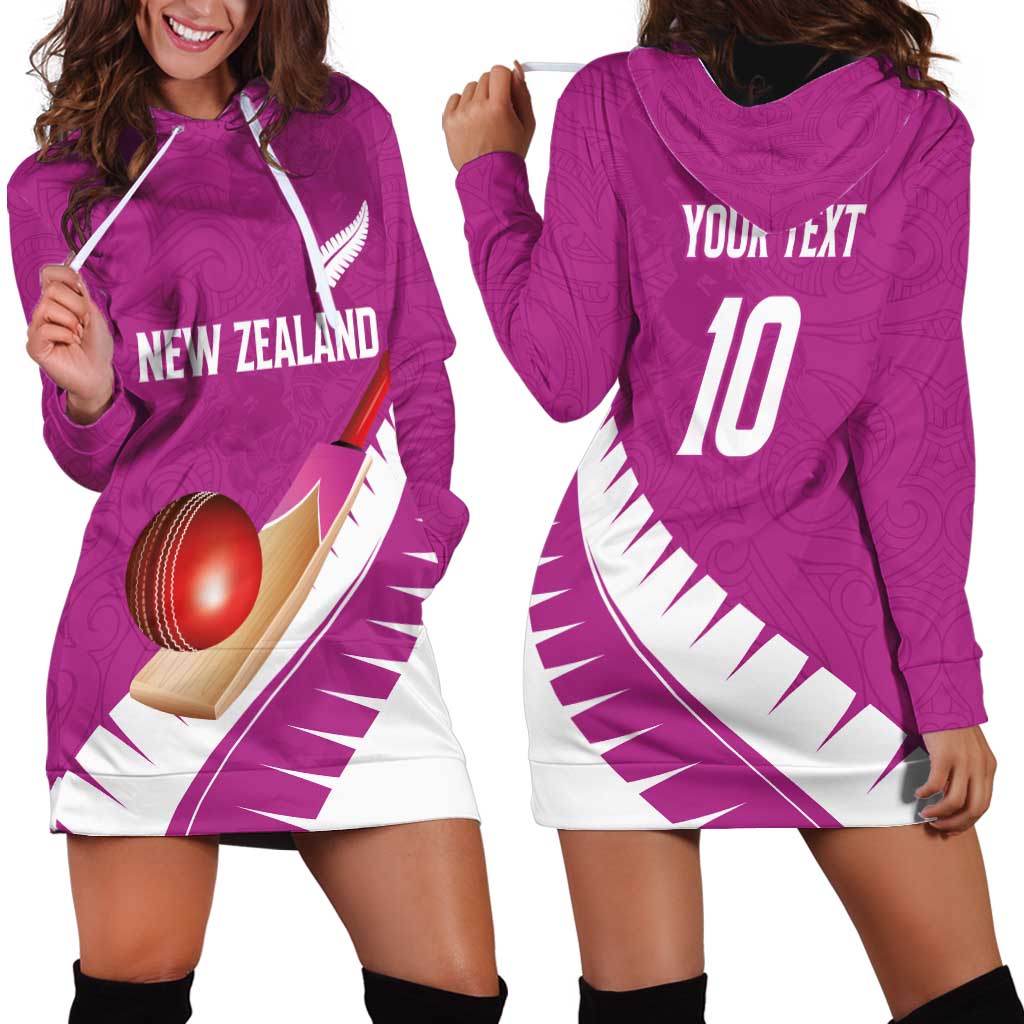 Custom New Zealand Cricket Hoodie Dress Kiwi Birds Haka Dance Pink Fern Sporty Style LT03 - Polynesian Pride