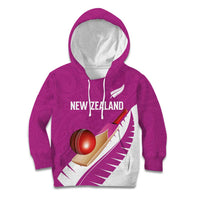 Custom New Zealand Cricket Kid Hoodie Kiwi Birds Haka Dance Pink Fern Sporty Style LT03 Hoodie Pink - Polynesian Pride