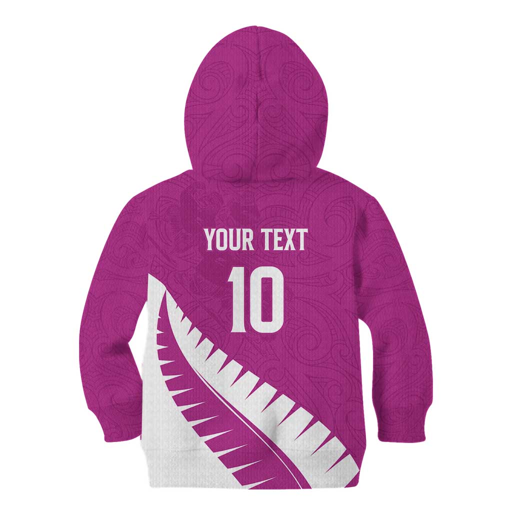 Custom New Zealand Cricket Kid Hoodie Kiwi Birds Haka Dance Pink Fern Sporty Style LT03 - Polynesian Pride